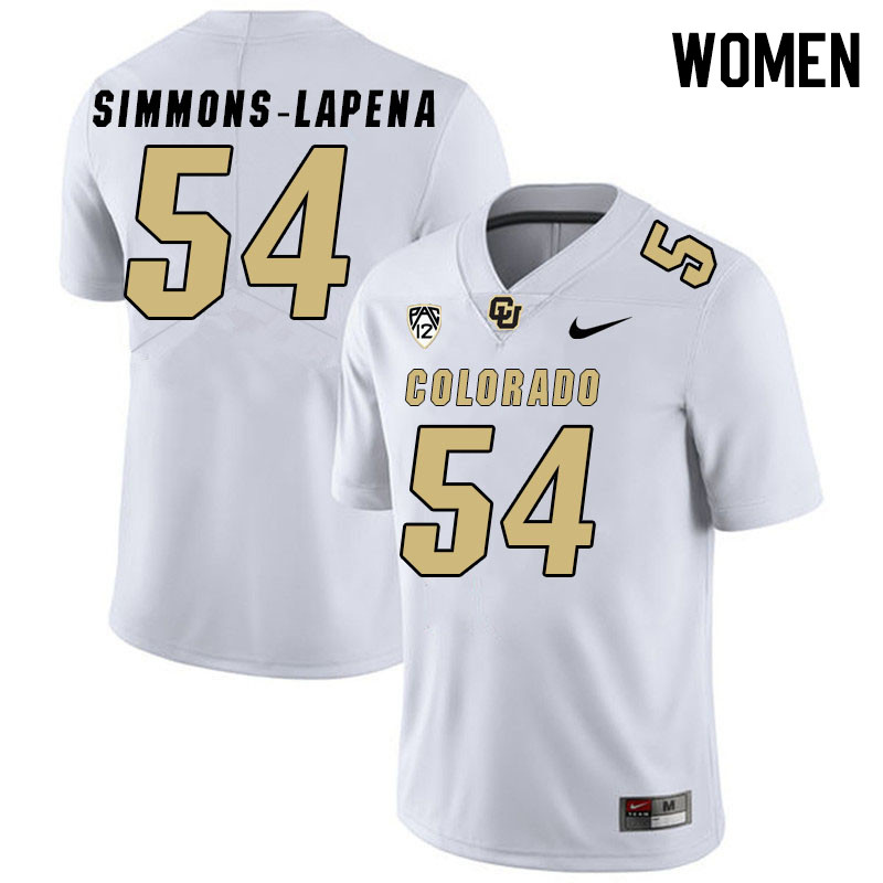 Women #54 Bo Simmons-Lapena Colorado Buffaloes College Football Jerseys Stitched Sale-White - Click Image to Close